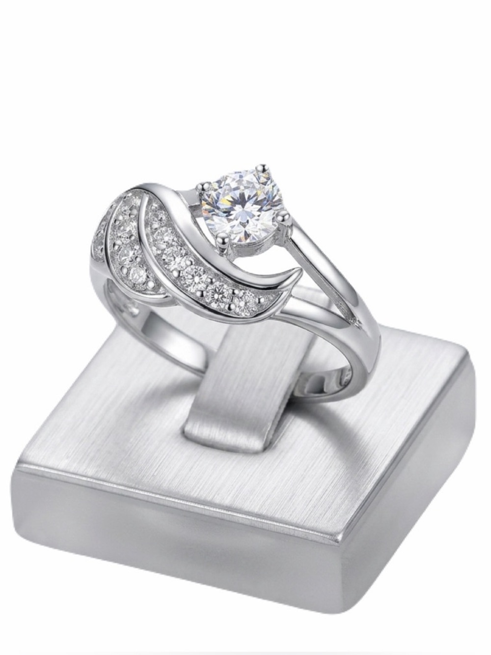 New S925 Stamped Sterling Silver Womans 14 3.5ct White Topaz Angel Wings Ring